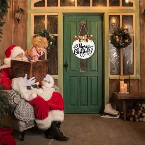 Lighted Merry Christmas Wreath Sign for Front Door Wreath Hanging Christmas - Picture 4 of 6